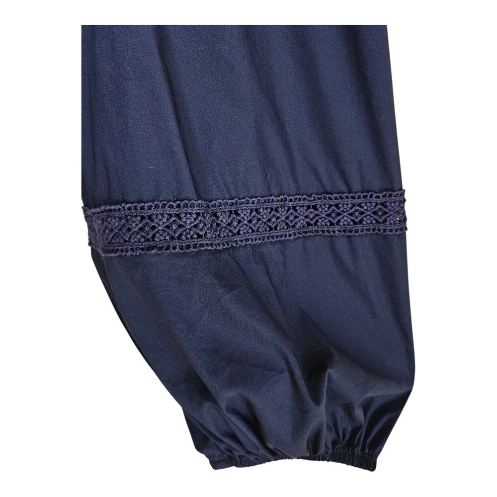 LAUREN RALPH LAUREN Women's 16 Midi Shirt Dress Buttons Crochet Trim Navy - Picture 5 of 9